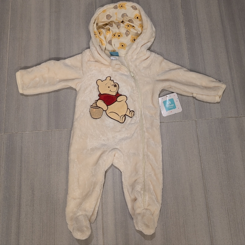 Winnie the Pooh Plush Hooded One-Piece for Kids 3-6M NWT
